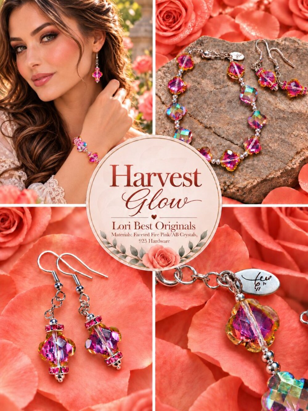 Harvest Glow Pink AB Crystal Bracelet & Earrings